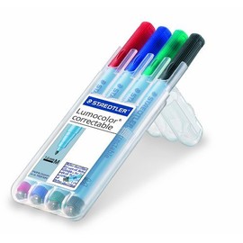 Staedtler Lumocolor 305 M WP4-1 Foil Pen, Correctable, Dry Correctable, 1 Set of 4 Colours (M Tip, Set of 4, Multicoloured, 4)