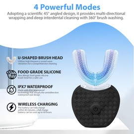 Xiarden KUOLAO U-Shaped Toothbrush for Adults - 360° Teeth Whitening & Mouth Cleansing, Hands-Free Gums Protection - Fast Charging & LED Light - Waterproof IPX7