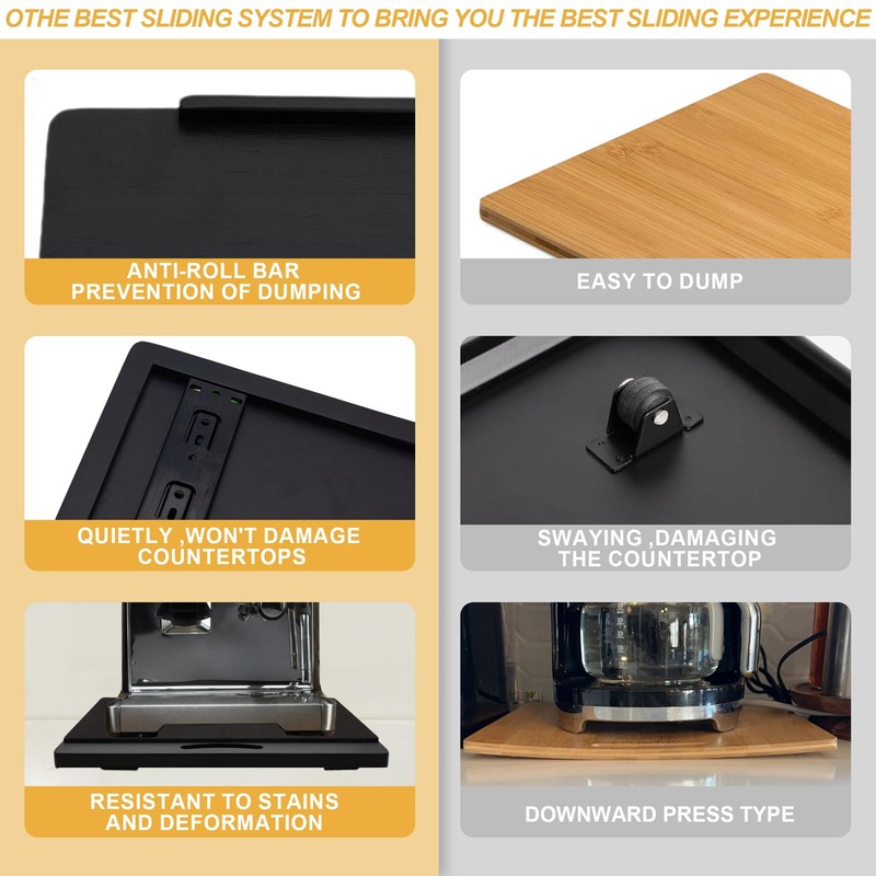 MinBoo Bamboo Appliance Slider,Sliding Tray for Coffee Maker, Kitchen Countertop