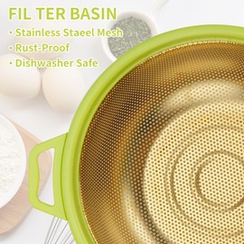 Raings 5Qt Stainless Steel Colander with Handle, Metal Strainer for Washing Pasta, Spaghetti, Berry, Veggies, Fruits, Noodles, Mesh Colander for Kitchen, Dishwasher Safe, Gold