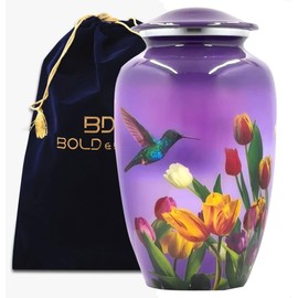 BOLD & DIVINE Adult Purple Hummingbird Cremation Urn | Human Ashes Adult Memorial urn, Burial, Funeral Cremation Urns | 200 Cubic Inches (Large Adult)