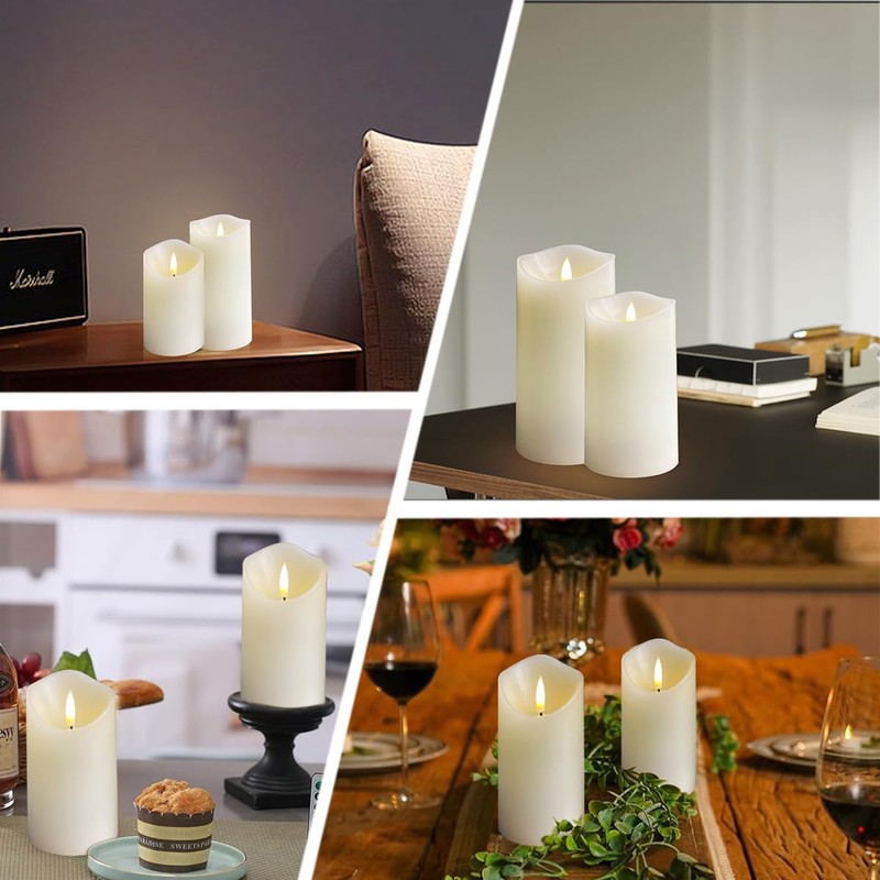LEDHOLYT Rechargeable Flameless Candle, Flashing LED Pillar Real Wax Candle