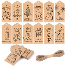 KUUQA 120PcsWeihnachten Geschenkkarten Anhänger Festival für Weihnachtsgeschenk Verpackungsaufkleber mit hängendem Seil, 12 verschiedene Arten, Schwarz