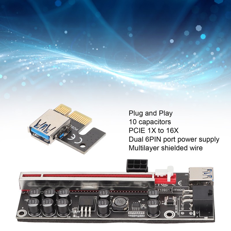PCIE Riser 1x to 16x Adapter 10 Capacitor Riser Adapter