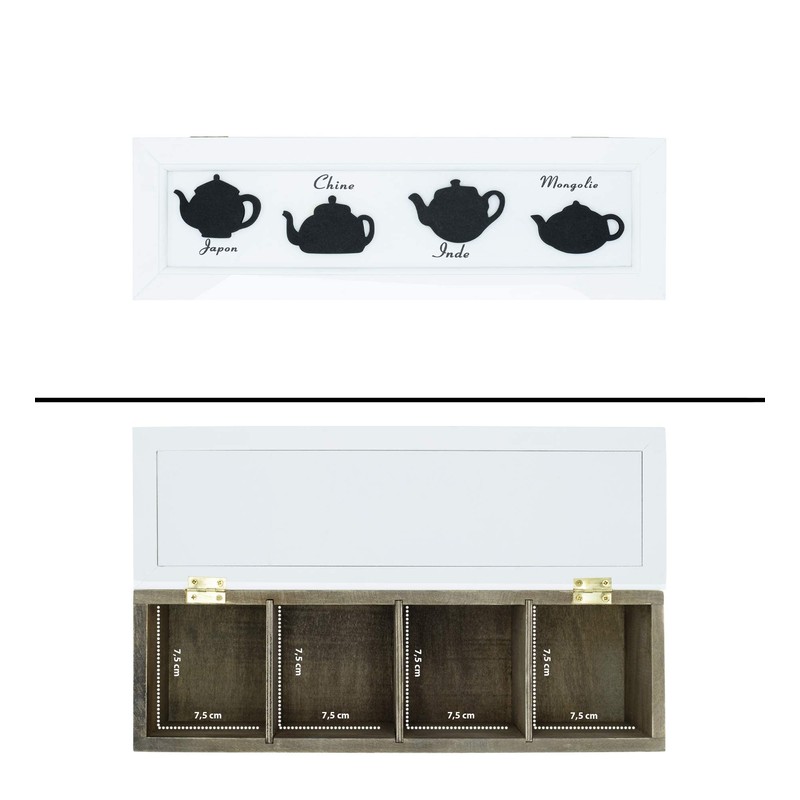 Morgan Wooden Tea Box, Tea Bag Holder, with 4 Tea