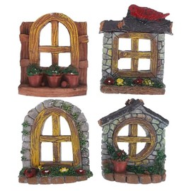 DOITOOL 4Pcs Fairy Garden Door Windows Miniatures Fairy Resin Door Fairy Garden Door Accessories, Gnome Door Window