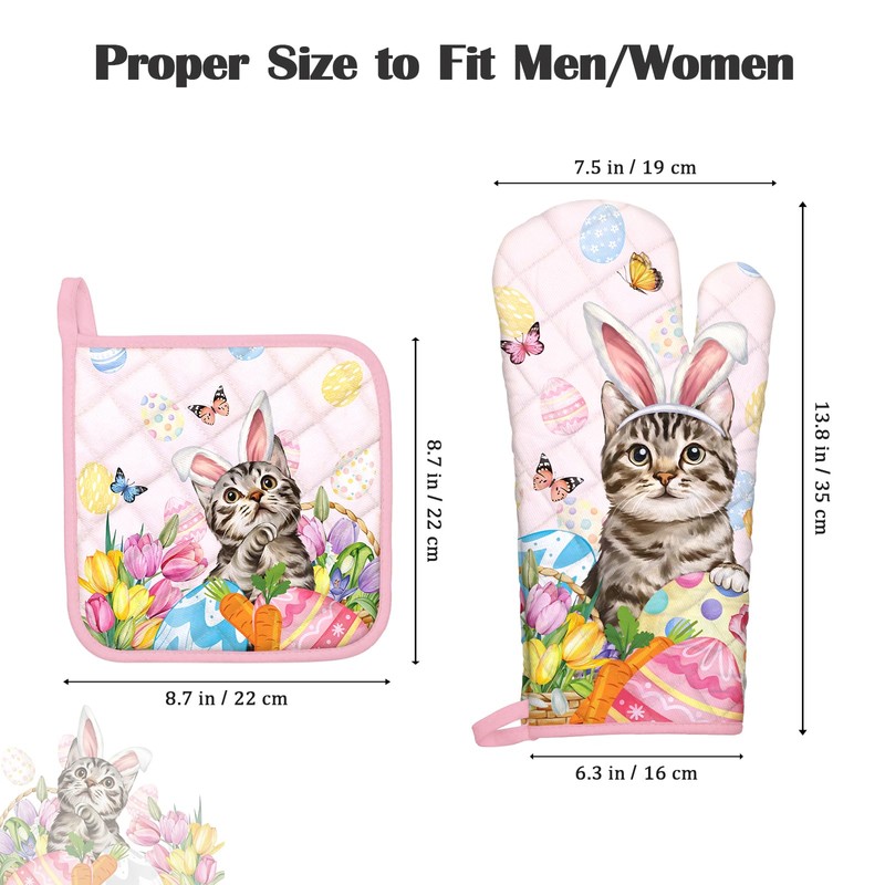Arquiel Easter Cat Eggs Oven Mitts and Pot Holders Sets
