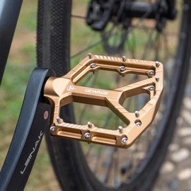 Mountain Bike Pedals 9/16" Pedals Flat Bicycle Pedals with Sealed Bearings & Replaceable Pins – Aluminum Wide Platform Non-Slip Pedals for MTB, Road, BMX & E-Bike (Brown)