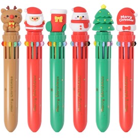 Heliar Cute Cartoon Christmas Multicolor Ballpoint Pen 0.7 mm, 10-in-1 Colored Pens Fine Point Retractable Ballpoint Pens for Office School Students Kids Christmas Birthday Gift, 6 Pack