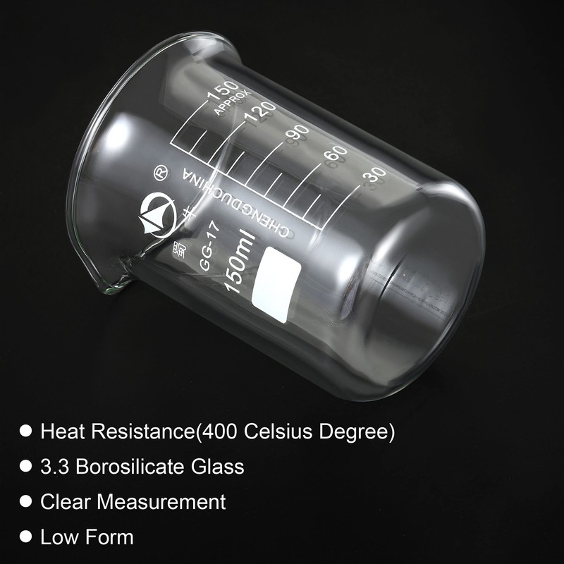 PATIKIL 2pcs 150ml Low Foam Glass Beaker, 3.3 Borosilicate Glass,