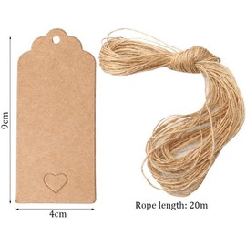 200PCS Etiquetas De Regalo, BetterJonny Marrón Etiquetas De Papel Kraft Corazón hueco Etiquetas Colgantes Etiquetas para Regalo de Boda Con Hilo De Yute Natural De 20 Metros para San Valentín Navidad