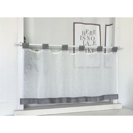 Vordesack Leinenoptik Scheibengardine mit Schlaufen Kurzstore Unifarbig Kleinfenster Kurzstore Küchengardine 1 Stück Grau HxB 45x60cm