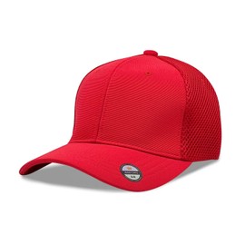 [2 Pack] Hybrid Stretch-Fitted Trucker Cap, Baseball Cap with Air Mesh Red L/XL