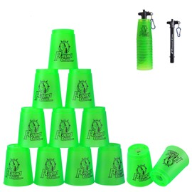 Cyfie Sports Stacking Cup, Flying Cup, Stacking Cup, Handbag Included, Hole, Quick Stacking, Practice, Competitions, Thick, Plastic, Suitable for Beginners, Set of 12, Japanese Instruction Manual Included (Red)