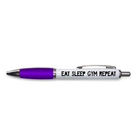 Tongue in Peach Funny Novelty Push Pen Gift | Ballpoint Pen Gym Pen Workout Pen Gym Partner Present | Eat Sleep Gym Repeat | Funny Joke Stationary | PURPLE PP131