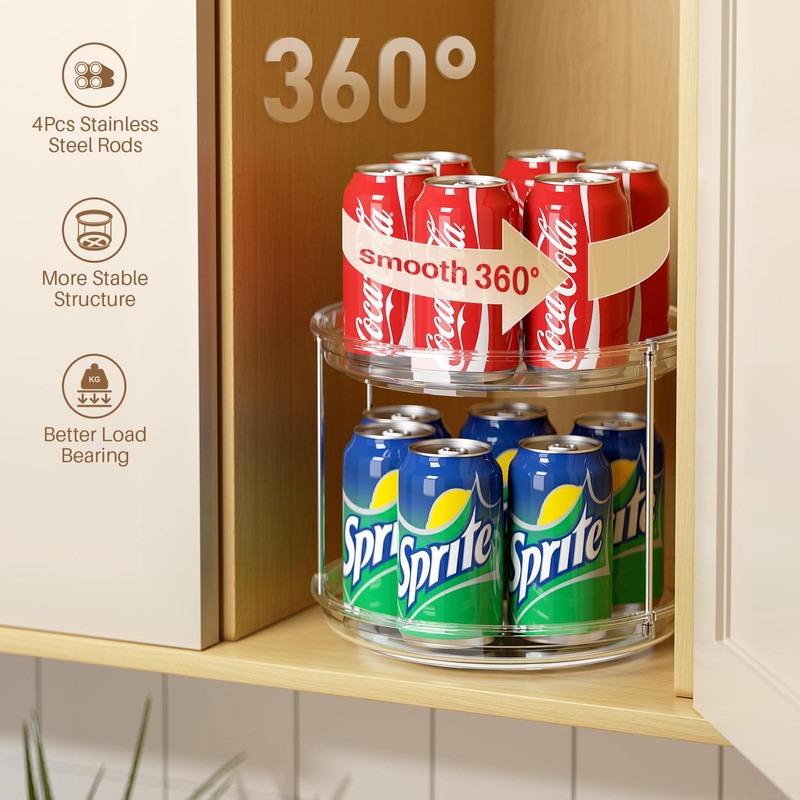 2 Tier Lazy Susan Turntable Organizer 9.25'' Rotating Spice Rack