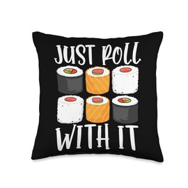 Love Japanese Food Kawaii Sushi Rolls Sashimi Fish Ramen Throw Pillow