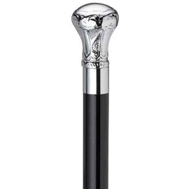Zayan Nautical Chrome Plated Brass Knob - Walking Cane - 36" - Chrome/Black