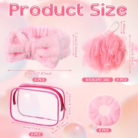 Moucuny 24 Pieces Spa Gift Set Spa Party Supplies 6 Pink Spa Headband 6 Shower Loofahs 6 Pink Velvet Scrunchies 6 Cosmetic Bags for Slumber Sleepover Birthday Party Favors Gift