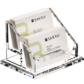 SANRUI Acryl Visitenkartenhalter mit 2 Fächern, transparente und stabile Visitenkarten Aufbewahrung für 120 Karten, moderner Büroorganizer für Schreibtisch oder Empfang