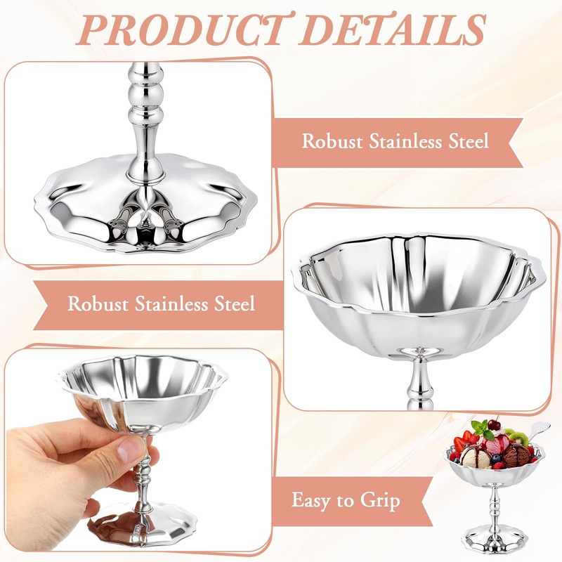 Reallnaive 4 Set Stainless Steel Ice Cream Cup with Forks
