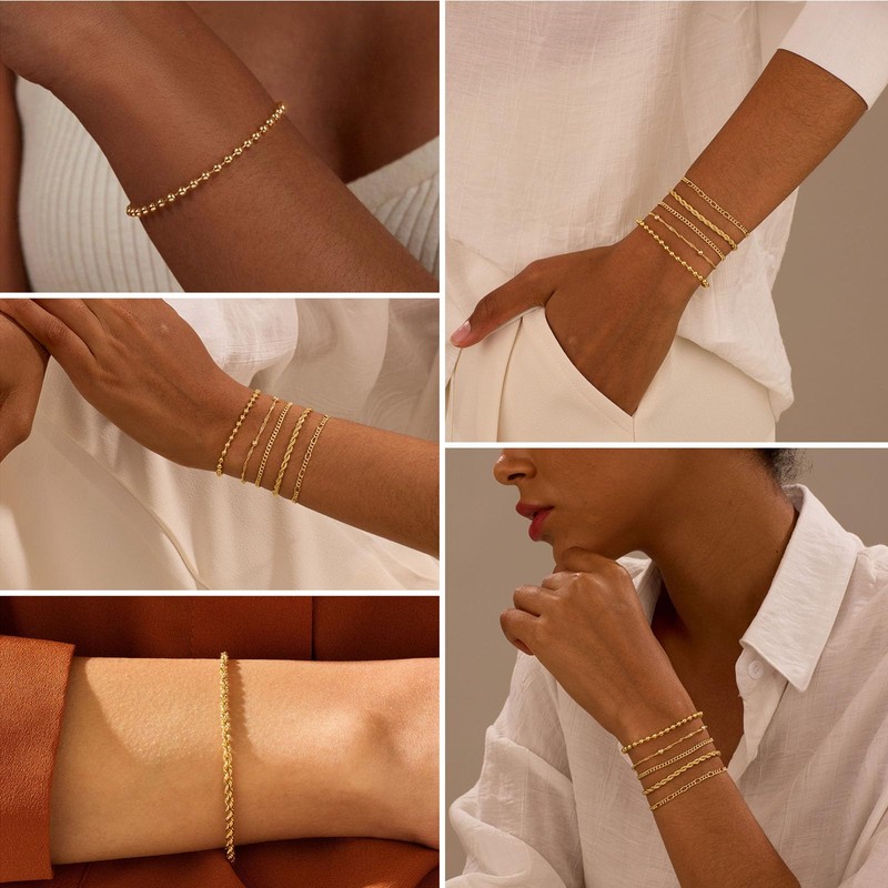 Gold Bracelets for Women, 14k Gold Plated Adjustable Dainty Bracelets