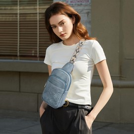 BOSTANTEN Sling Bag Quilted Crossbody Bags for Women Cross Body Purse Leather Fanny Pack with Adjustable Guitar Strap