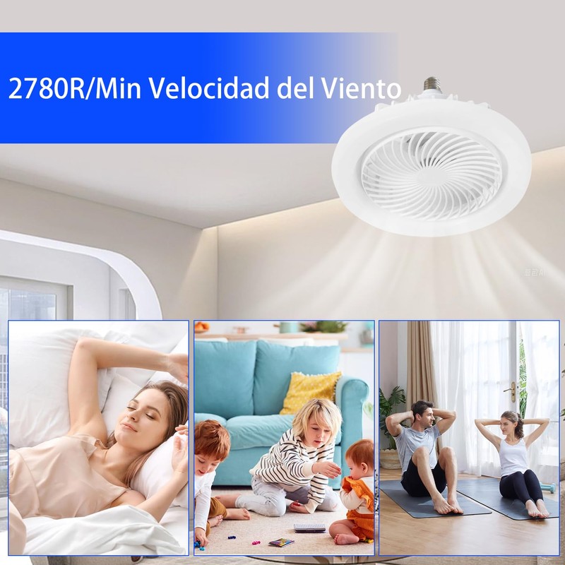 Ventilador de Techo con Luz LED, 10 Pulgadas, 1900lm, 22W,