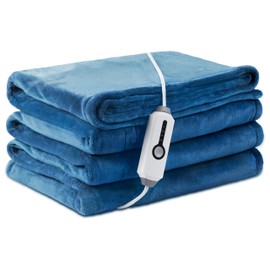 LaffyLo Electric Heated Blanket Full Size 72×84, Breathable & Luxurious Flannel,Soft Warm Gift with Over-Heat Protection,4 Heating Levels & 10 H Auto Shut Off, Machine Washable, Lake Blue