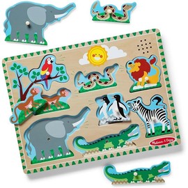 Melissa & Doug Pets Sound Puzzle - Wooden Peg Puzzle With Sound Effects (8 pcs) - Chunky Baby Puzzle, Animal Sounds Puzzles For Toddlers And Preschoolers Ages 2+ - Style: Zoo Animals
