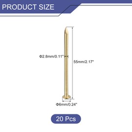 sourcing map 20 Pcs Small Tiny Nails 2.8mmx55mm(DXL) Tiny Brass Nails Hardware Nails Small Nail for Wooden DIY Decorative Boxes Household Accessories, Brass Tone