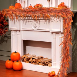 Capoda 11.8 ft Fall Garland Real Touch Autumn Norfolk Pine Garland Artificial Autumn Foliage Hanging Vine for Mantle Fireplace Table Porch Wedding Fall Thanksgiving Harvest Party Decor