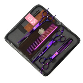 LILYS PET Professional PET Grooming scissors Kit,Coated Titanium,Sharp and Strong Stainless Steel Blade for Dogs Cats Hair Cutting,3 Pieces of Scissors with a Comb and a Case (7.0 inches, Blue)