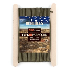 HERCULES Paracord Guy Rope, Tent Rope, Load Capacity 551.1 lbs (250 kg), 0.1 inch (4 mm), 7 Cores, Army Green, 33.1 ft (15