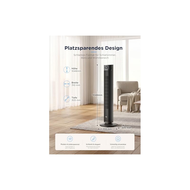 Midea FZ10-26ARDW Smart Quiet Tower Fan with Remote Control, 19