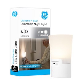 GE Ultrabrite Dimmable Sconce LED Night Light Plug-In, Energy Efficient, Dusk-to-Dawn Sensor, Adjustable Brightness, Ideal for Bedroom, Bathroom, Hallway, Nursery, White, 45123, 1 Pack
