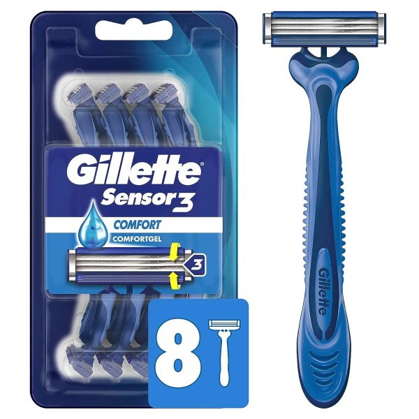 Sensor3 Comfort Disposable Razors for Men, 8 Count, Lubrastrip Glides