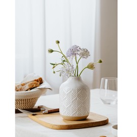 Mikigey Small Boho Flower Vase for Decor, 5.3 Inch Vases for Centerpiece, Ceramic Vase for Rustic Farmhouse Decor, Bookshelf, Living Room, Table, Bedroom, Arctic White