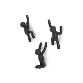 Umbra Buddy Wall Hooks –Decorative Wall Mounted Coat Hooks for Hanging Coats, Scarves, Bags, Purses, Backpacks, Towels and More, Set of 3, Black