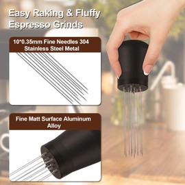 2 IN 1 Upgrade WDT tool Espresso with Coffee Tamper Ripple Base Espresso Distribution Tools Set 10 x 0.35mm 304 Stainless Steel Needles Installed with 4 Extra needles Replacement (51 mm Ripple Base)