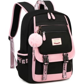 Hey Yoo School Backpacks for Girls Backpack with Lunch Box Teen Girl Bookbag Set Cute School Backpack for Girls (Pink)