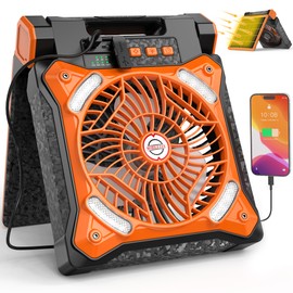 KITWLEMEN Upgraded Solar Camping Fan with Lantern - Rechargeable Battery Operated Fan, 36H Run Time Max, 4 Speeds, 8H Timer, 90° Adjustable Portable Desk Fan for Camping, Power Outage, Outdoor Use