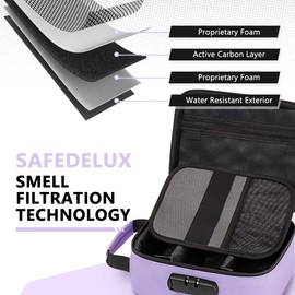 SafeDelux Storage Travel Bag with Combination Lock, Water-Resistant Carbon Lining, Removable Dividers, and Airtight Zippers - Great Christmas Gifts for Women (Purple)
