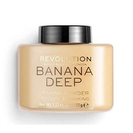 Makeup Revolution Loose Baking Powder, Make Up Setting Powder, Provides Long-lasting Coverage, Reduces Shine, For Medium To Dark Skin Tones, Banana Deep, 32g