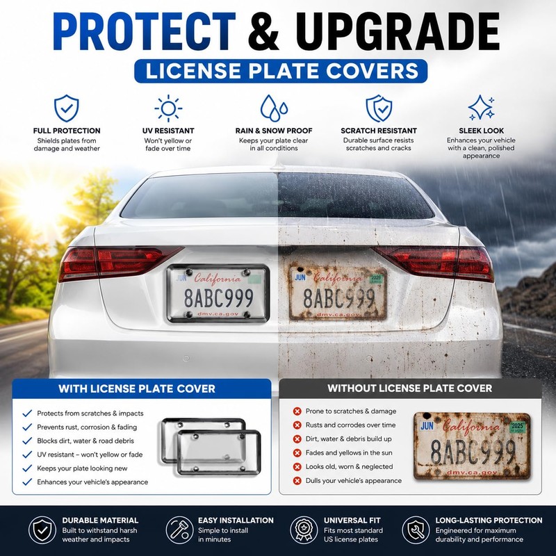 2Pcs Clear License Plate Protector Covers, Clear License Plate Covers