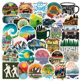 50 Pcs Outdoor Adventure Stickers| Wilderness Nature Hiking Camping Travel Waterproof Vinyl Stickers for Water Bottles Bicycle Laptop Refrigerator Luggage Computer Mobile Phone Skateboard Bike Decals