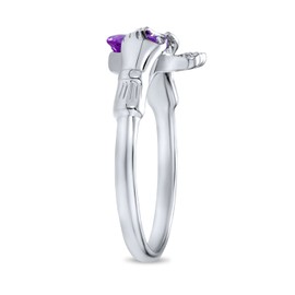 BFF Celtic Irish Friendship Promise AAA CZ Simulated Purple Amethyst Hands & Heart Claddagh Ring For Women Teens .925 Sterling Silver