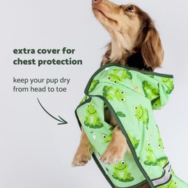 Fitwarm Funny Frog Dog Raincoat with Hood, Waterproof Rain Jacket for Small Dogs Boy Girl, Reflective Pet Poncho with Harness Hole, Packable, Adjustable, Green, Small