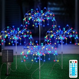 FANSIR Solar Garden Lights Outdoor 4 Pcs Solar Fireworks Lights Garden Ornaments with Remote Control 8 Modes 420 LEDs Waterproof Outdoor Light Decorations for Lawn Backyard Pathway Christmas