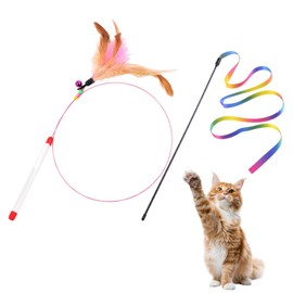 USHXVG 1 Piece Of Cat Toy Stick, 1 Piece Of Funny Cat Webbing Stick, Feather Bell Funny Cat Stick, Long Pole Funny Cat Stick, Cat Exerciser, Retractable Funny Cat Toy